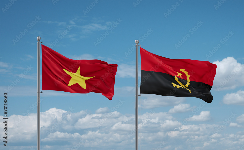 Vietnam and Angola national flags, country relationship concept Vietnam and Angola national flags, country relationship concept