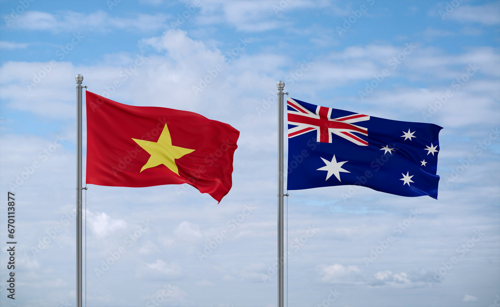 Australia and Vietnam flags, country relationship concept Australia and Vietnam flags, country relationship concept
