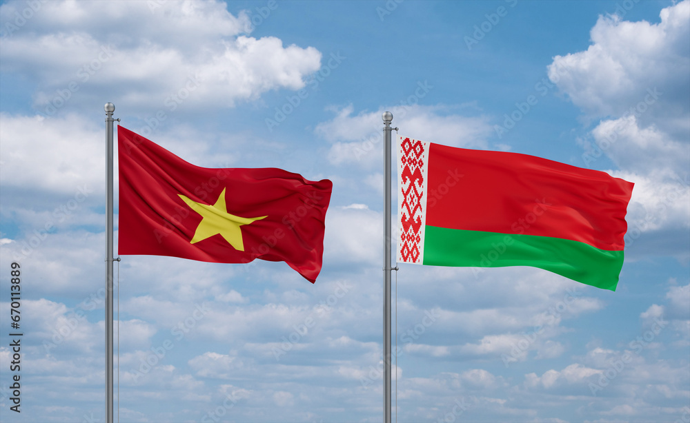 Belarus and Vietnam flags, country relationship concept