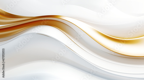 Abstract white and gold color background with wave line pattern, 3D illustration. 