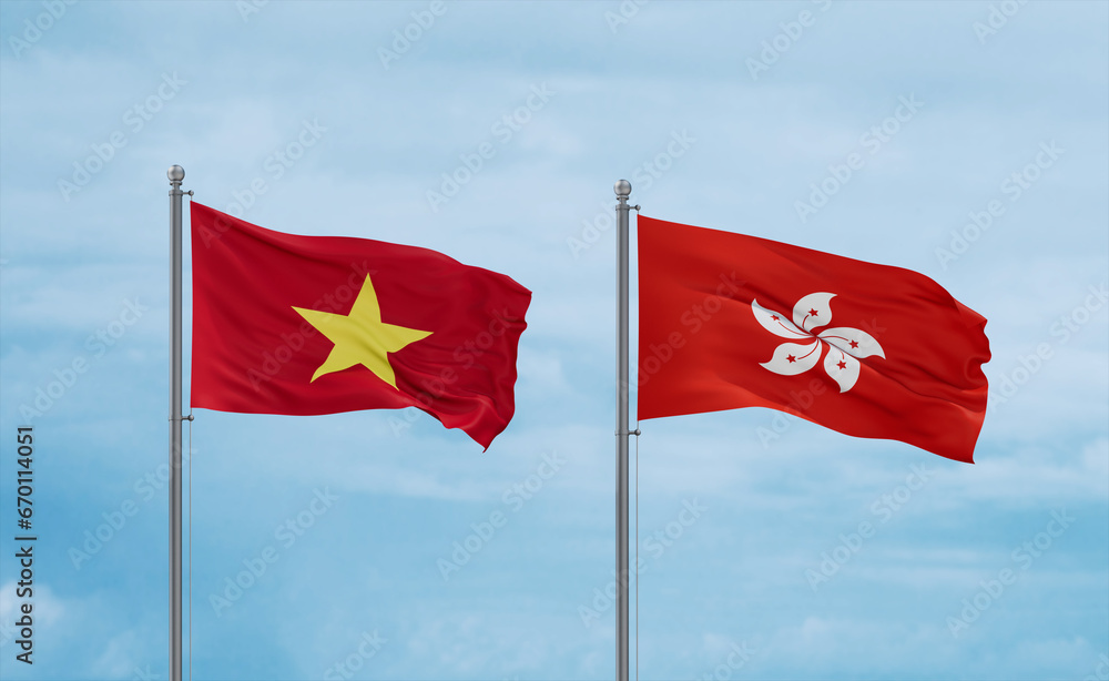 Hong Kong and Vietnam flags, country relationship concept Hong Kong and Vietnam flags, country relationship concept