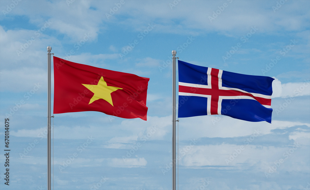 Iceland and Vietnam flags, country relationship concept Iceland and Vietnam flags, country relationship concept