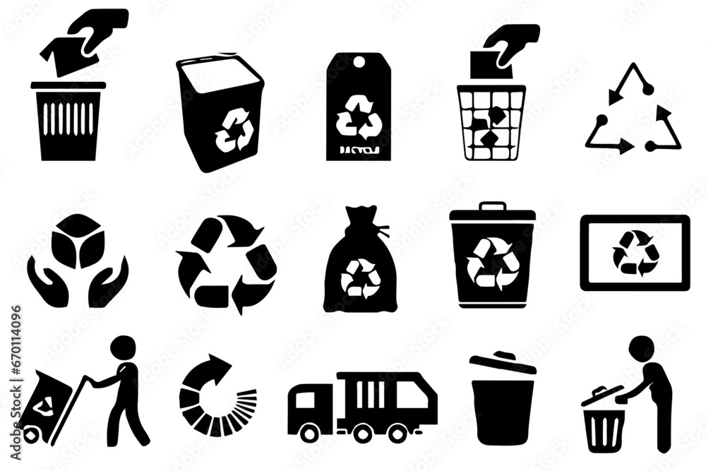 Recycle & Trash can icons set. Trash bin symbol. Recycle symbol. Vector ...
