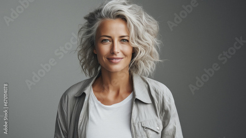 Portrait of a beautiful young woman with blond curly hair in a white sweater.