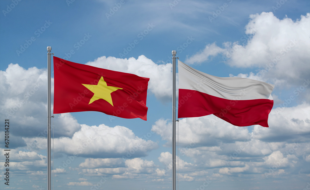 Poland and Vietnam flags, country relationship concept Poland and Vietnam flags, country relationship concept