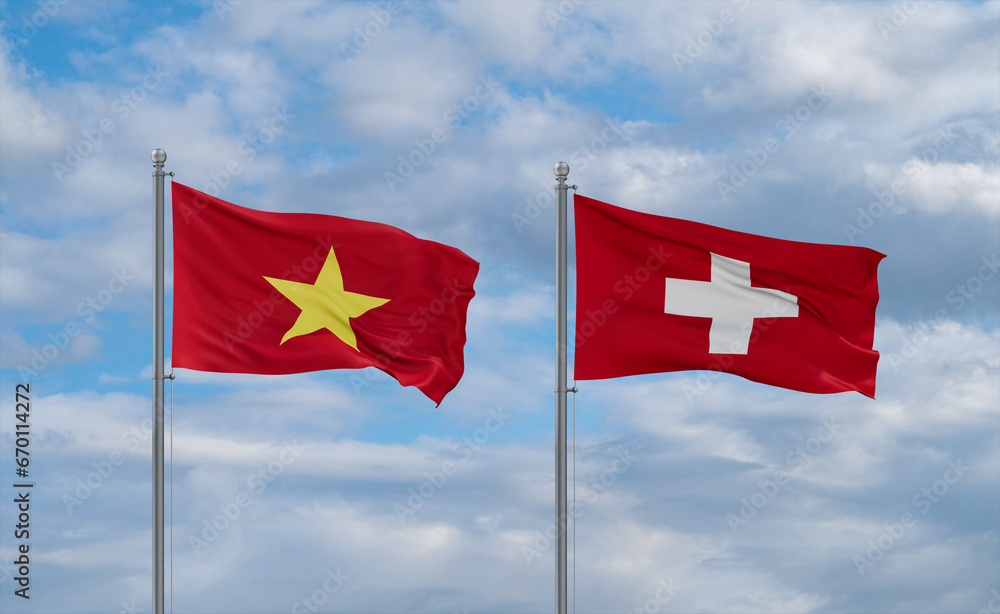 Switzerland and Vietnam flags, country relationship concept