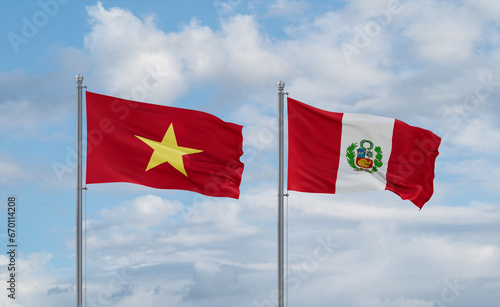 Peru and Vietnam flags, country relationship concept