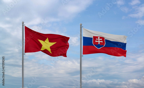 Photography Slovakia and Vietnam flags, country relationship concept