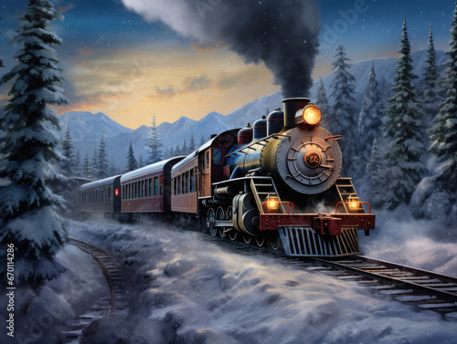 steam train in the snowy forest