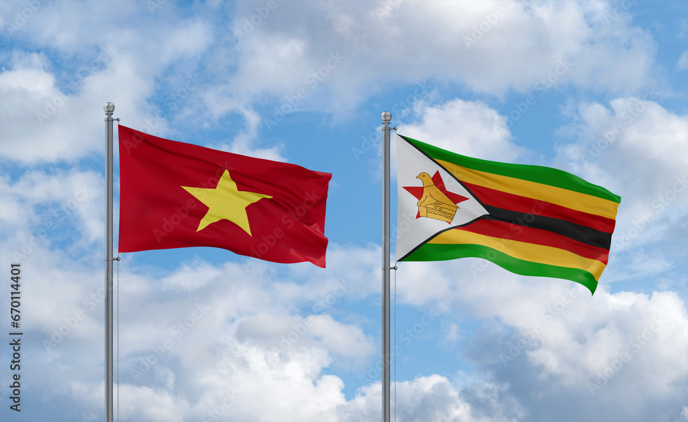 Zimbabwe and Vietnam flags, country relationship concept Zimbabwe and Vietnam flags, country relationship concept