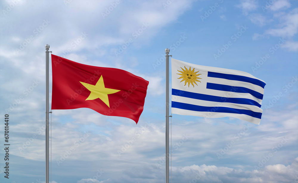 Uruguay and Vietnam flags, country relationship concept Uruguay and Vietnam flags, country relationship concept