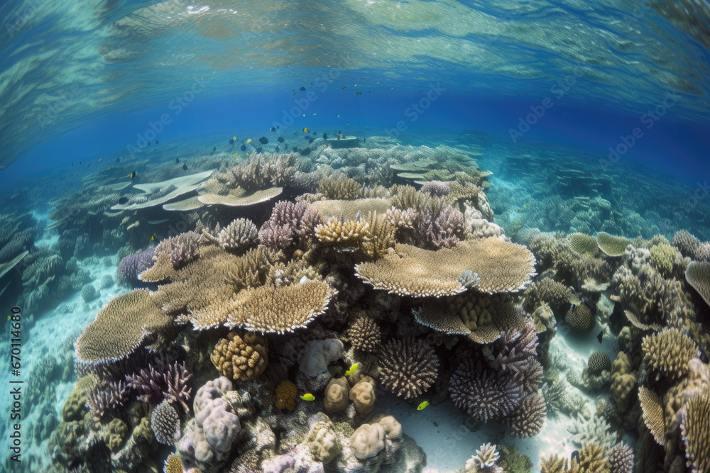 Fototapeta premium Coral reef in sea - Generative AI