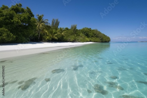 Beautiful enchanting waters, lagoons, serene beaches with pristine sand. Generative AI