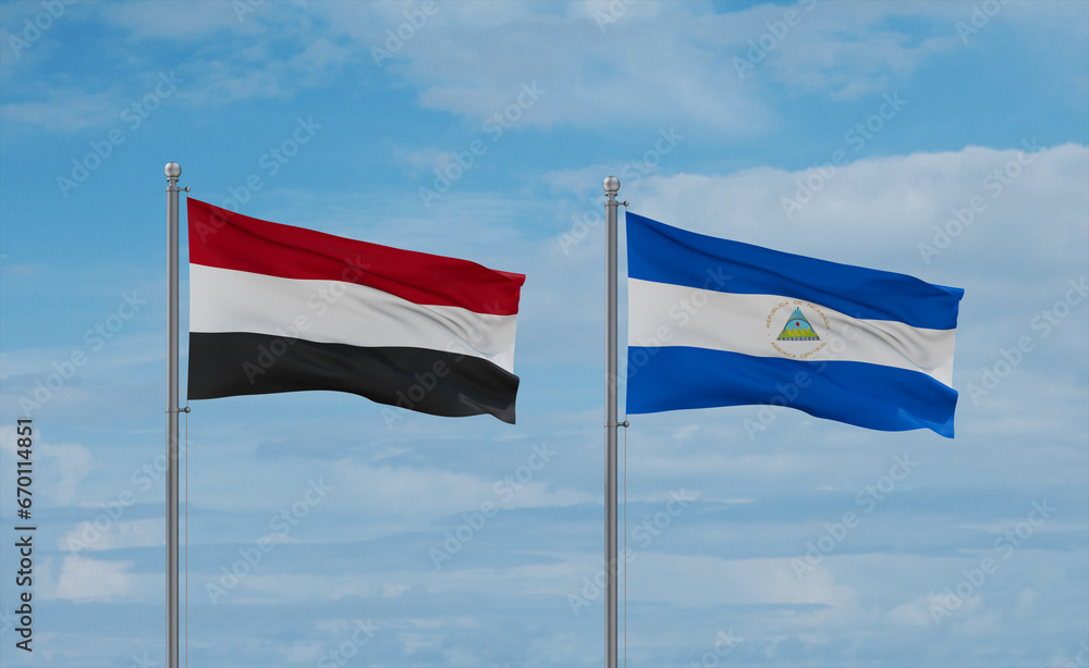 Nicaragua and Yemen flags, country relationship concept Nicaragua and Yemen flags, country relationship concept