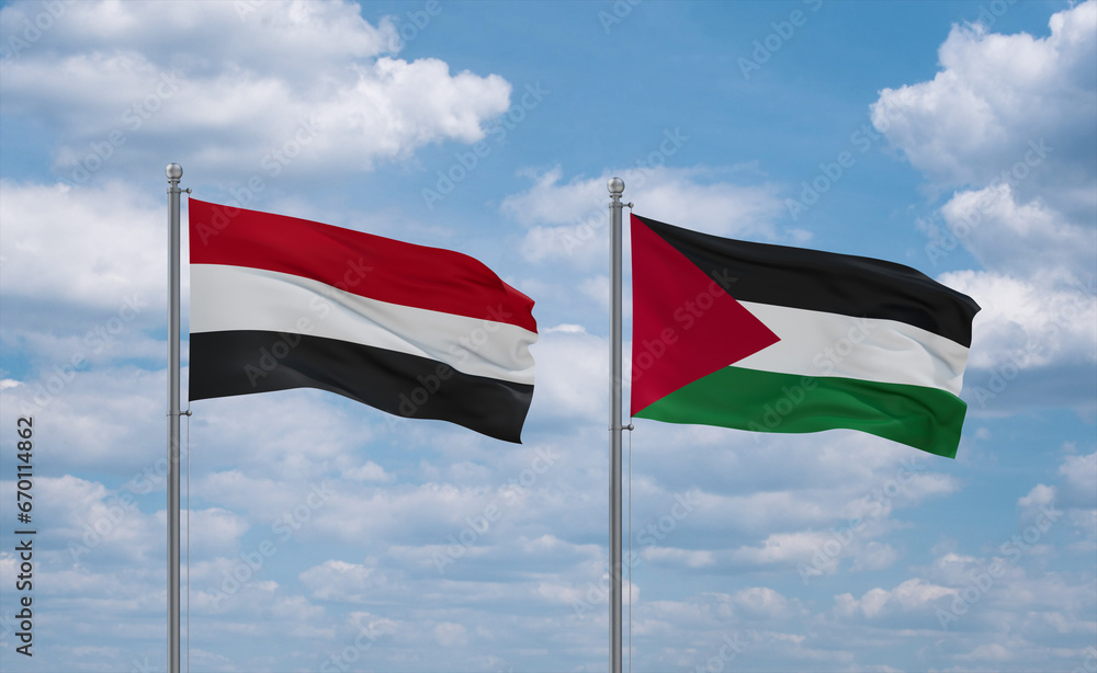 Palestine and Yemen flags, country relationship concept Palestine and Yemen flags, country relationship concept