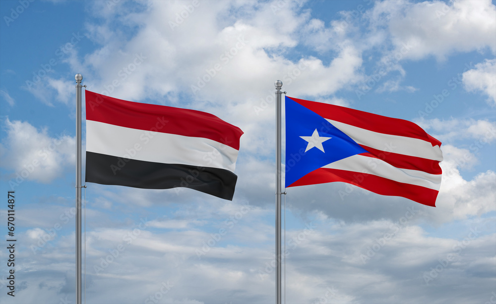 Puerto Rico and Yemen flags, country relationship concept Puerto Rico and Yemen flags, country relationship concept