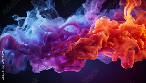 Vivid plumes of orange, blue, purple, and red smoke intertwine, creating a captivating dance of colors against a dark backdrop