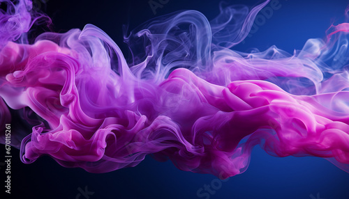 Delicate swirls of pink and purple smoke gracefully dance against a deep blue background, creating an ethereal and mesmerizing visual experience