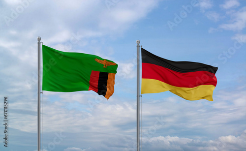 Germany and Zambia flags, country relationship concept