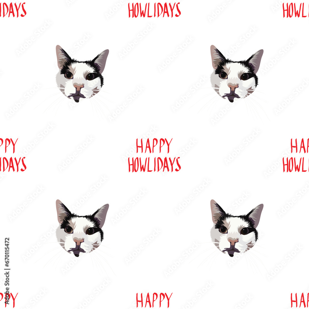 Christmas seamless pattern with cats. Repeatable winter background. 
