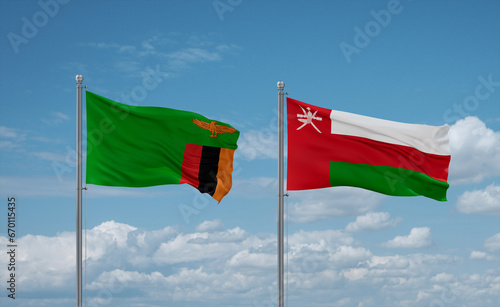 Oman and Zambia flags, country relationship concept