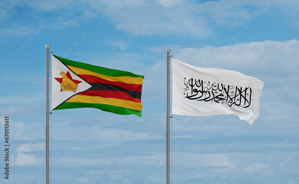 Zimbabwe and Afghanistan national flags, country relationship concept Zimbabwe and Afghanistan national flags, country relationship concept