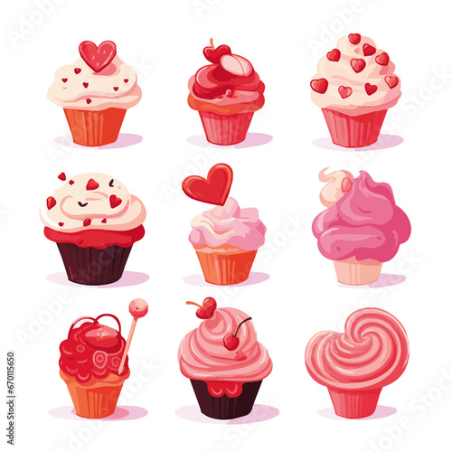 illustration set of Cup cake in Valentine day