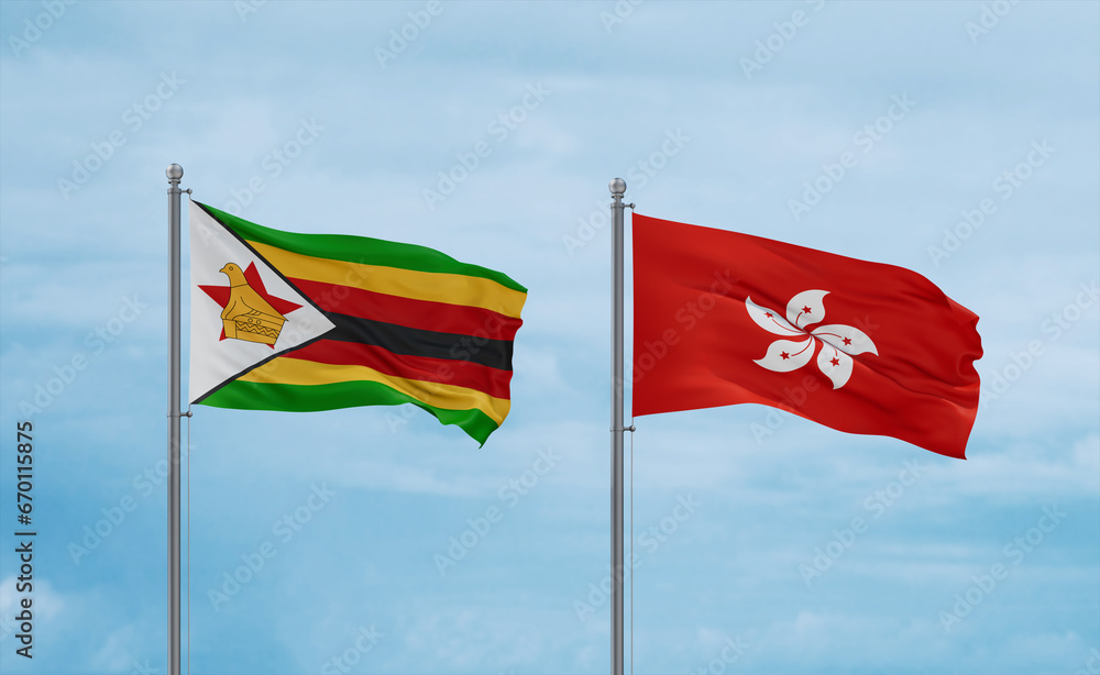 Hong Kong and Zimbabwe flags, country relationship concept Hong Kong and Zimbabwe flags, country relationship concept