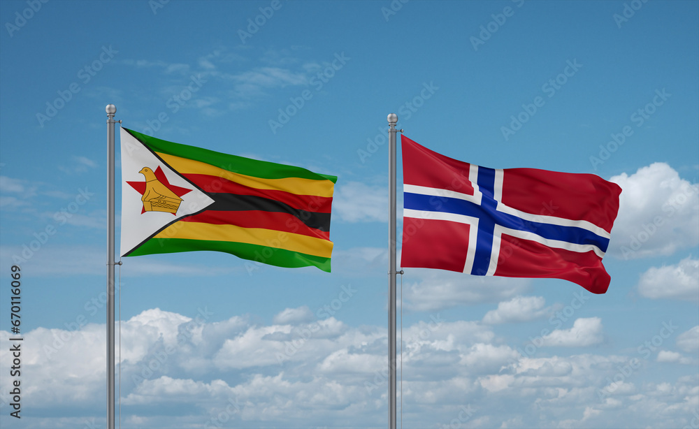 Norway and Zimbabwe flags, country relationship concept Norway and Zimbabwe flags, country relationship concept