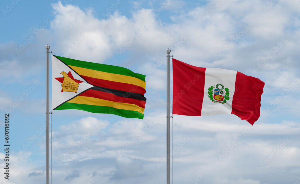 Peru and Zimbabwe flags, country relationship concept Peru and Zimbabwe flags, country relationship concept