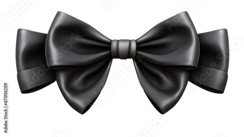 Beautiful shiny silk black bow isolated on transparent background, decorative design png element, clip art festive object.