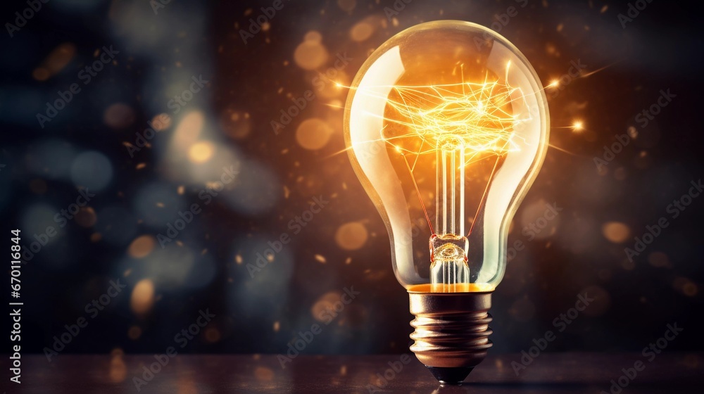 Concept of Creativity: Illuminated Bulb on Dark Background Concept of Creativity: Illuminated Bulb on Dark Background