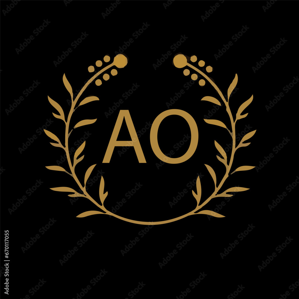 AO letter branding logo design with a leaf