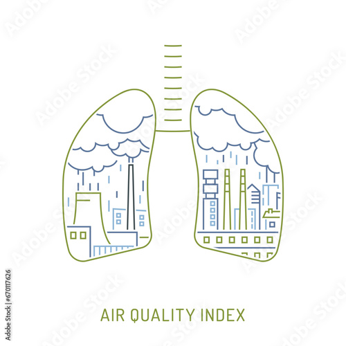 Air Quality Index poster, outline banner. AQI horizontal print.