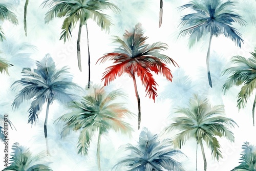 Watercolor pattern with winter palm trees. Festive and seasonal texture. Generative AI