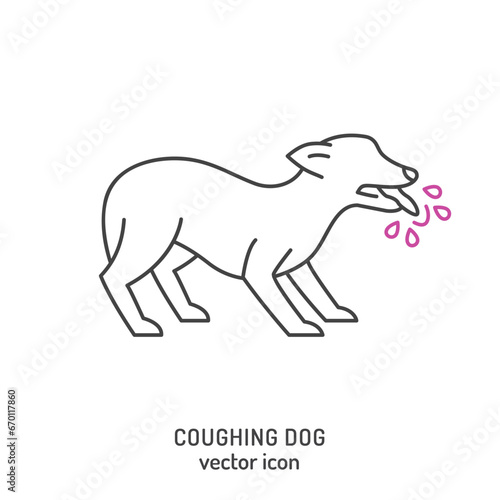 Coughing dog linear icon, sign, pictogram. Vector illustration