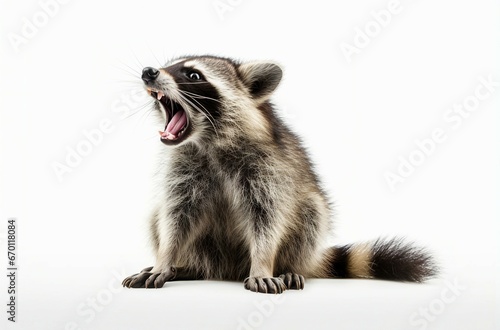 cute raccoon yawning while sitting down