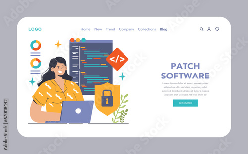 Open source web banner or landing page. Software with code available for use, modification, and distribution. Collaborative free accessible software. Flat vector illustration
