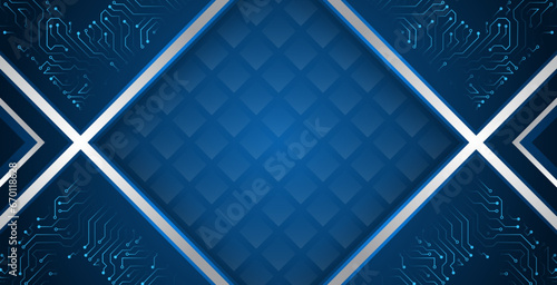 Wide technology communication. Futuristic design for banner or presentation. The abstract circuit board is on a blue background. Hi-tech digital technology and engineering concept.