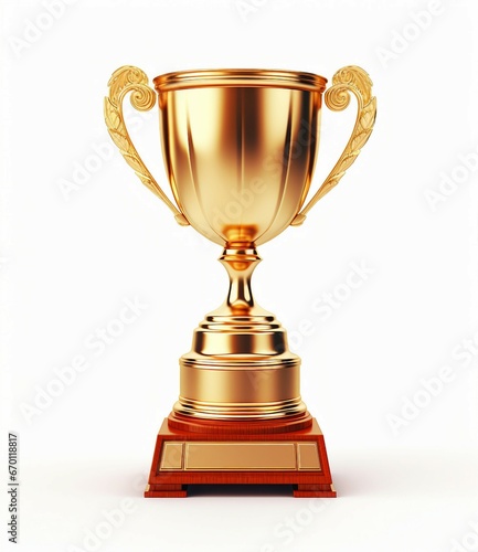 golden trophy on a red base against a white background