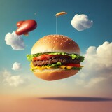 flying hamburger concept of fast food