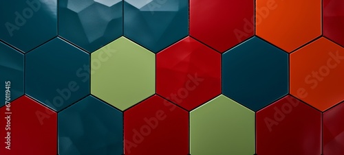 Abstract geometric technology hexagon background banner 3d tiles - Blue red green hexagonal 3d tile shape texture wall