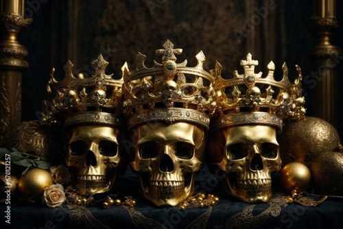 Skulls with golden crown arrangement 