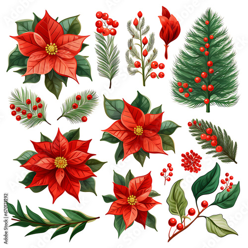 Christmas flower & wreath lovely winter season decoration collection set.