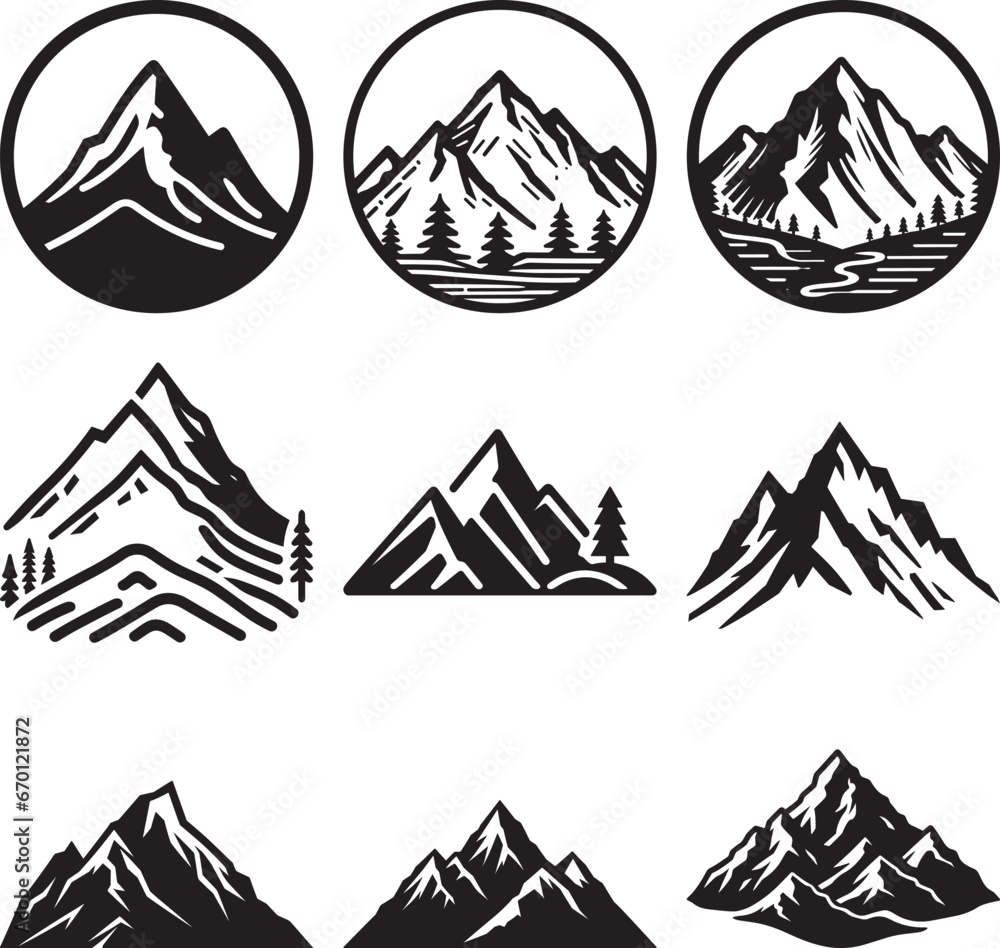 Fototapeta premium Mountains vector set. camping symbol.