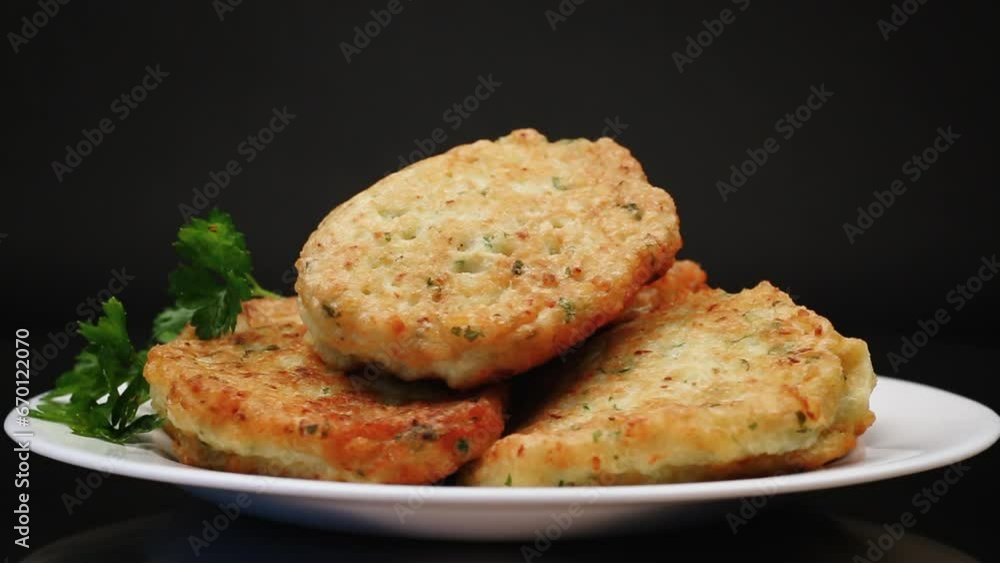 cooked fried potato cutlets with herbs cooked fried potato cutlets with herbs