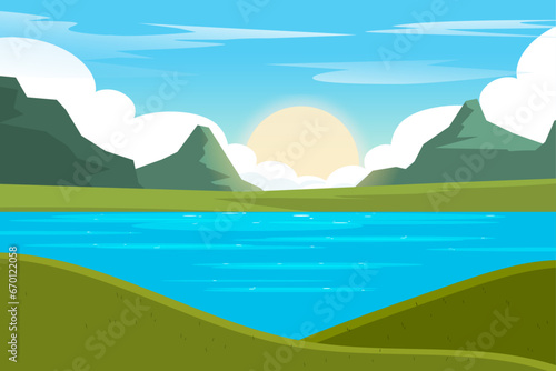 Natural mountain landscape lake scenery background © AinStory