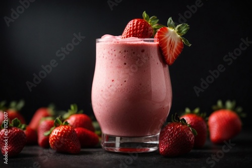 Strawberry milkshake on a black background