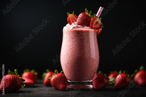Strawberry milkshake on a black background
