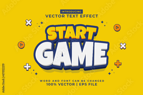 Editable text effect Start Game 3d cartoon template style premium vector